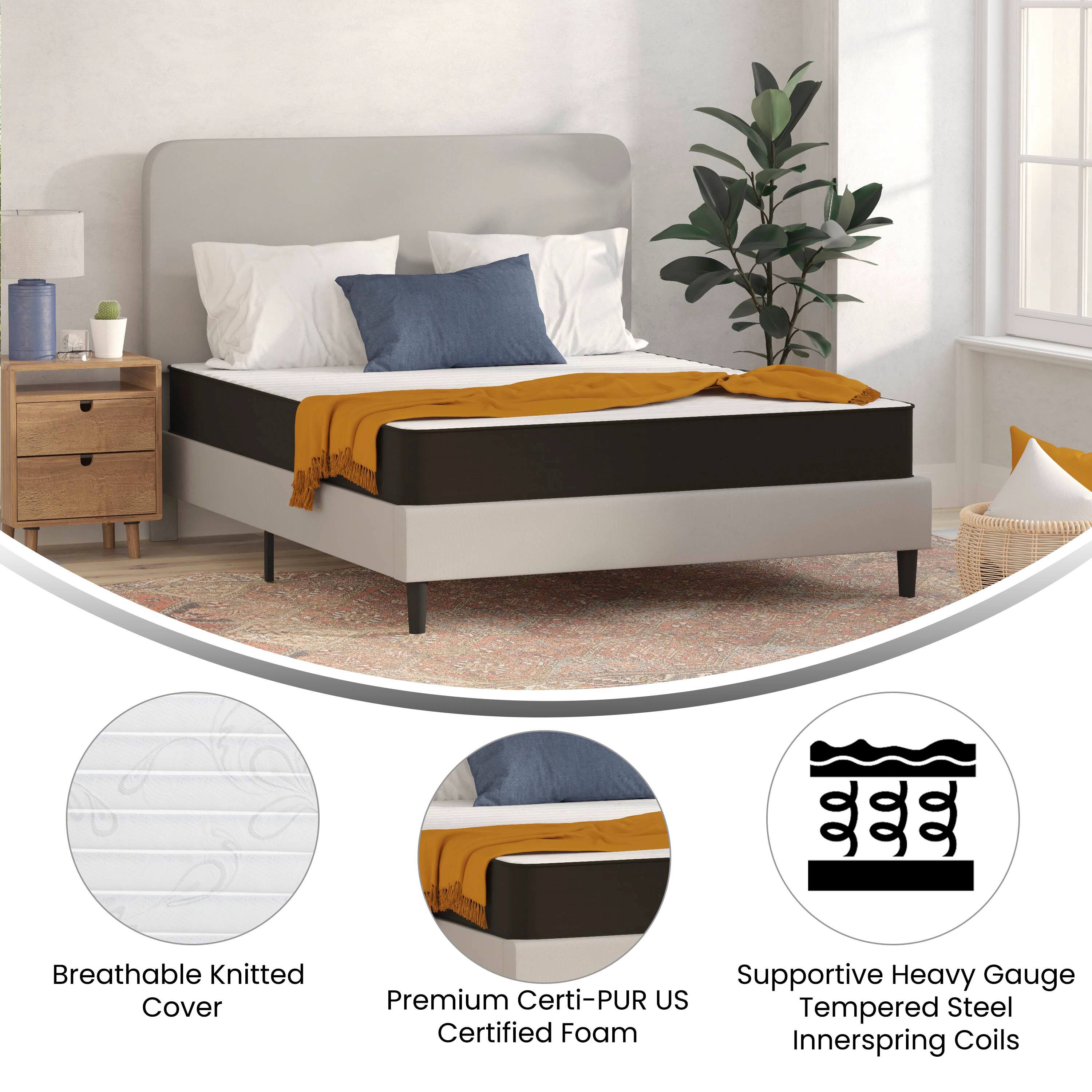 - Breathable Knitted Cover
- Premium Certi-PUR US Certified Foam
- Supportive Heavy Gauge Tempered Steel Innerspring Coils