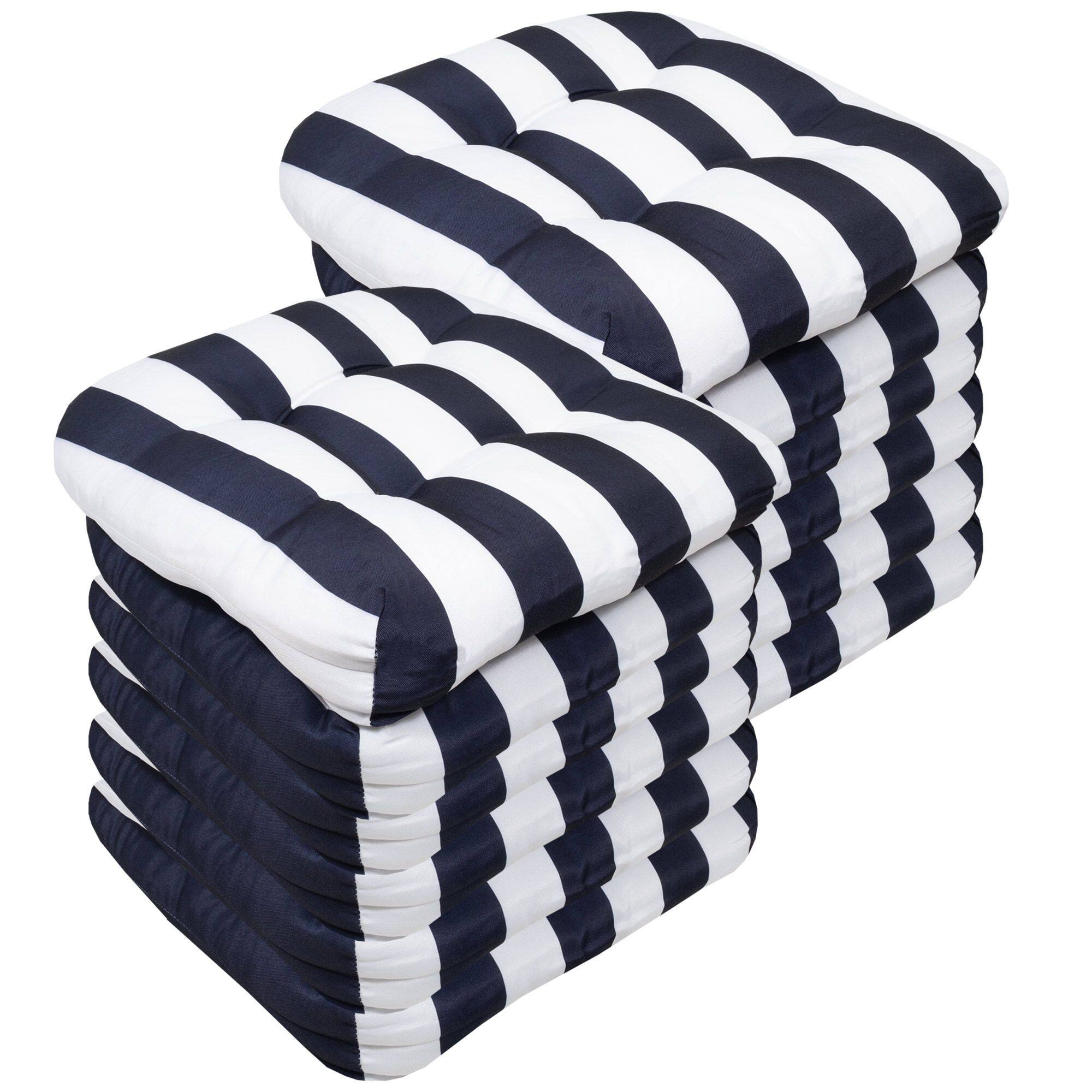 Angle. Sweet Home Collection - Havana Stripe Patio Cushions Indoor/Outdoor Tufted 19" x 19", 12-Pack - Navy/White.