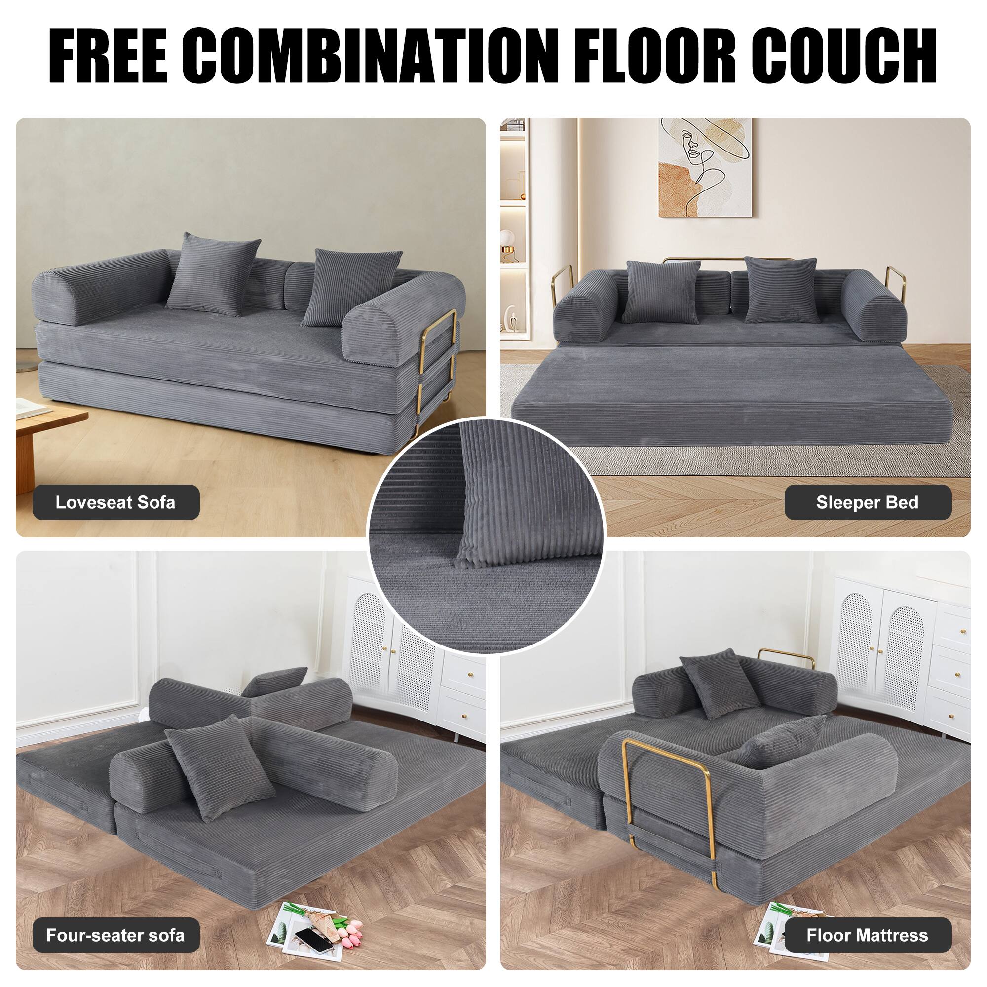 FREE COMBINATION FLOOR COUCH

- Loveseat Sofa
- Four-seater sofa
- Sleeper Bed
- Floor Mattress