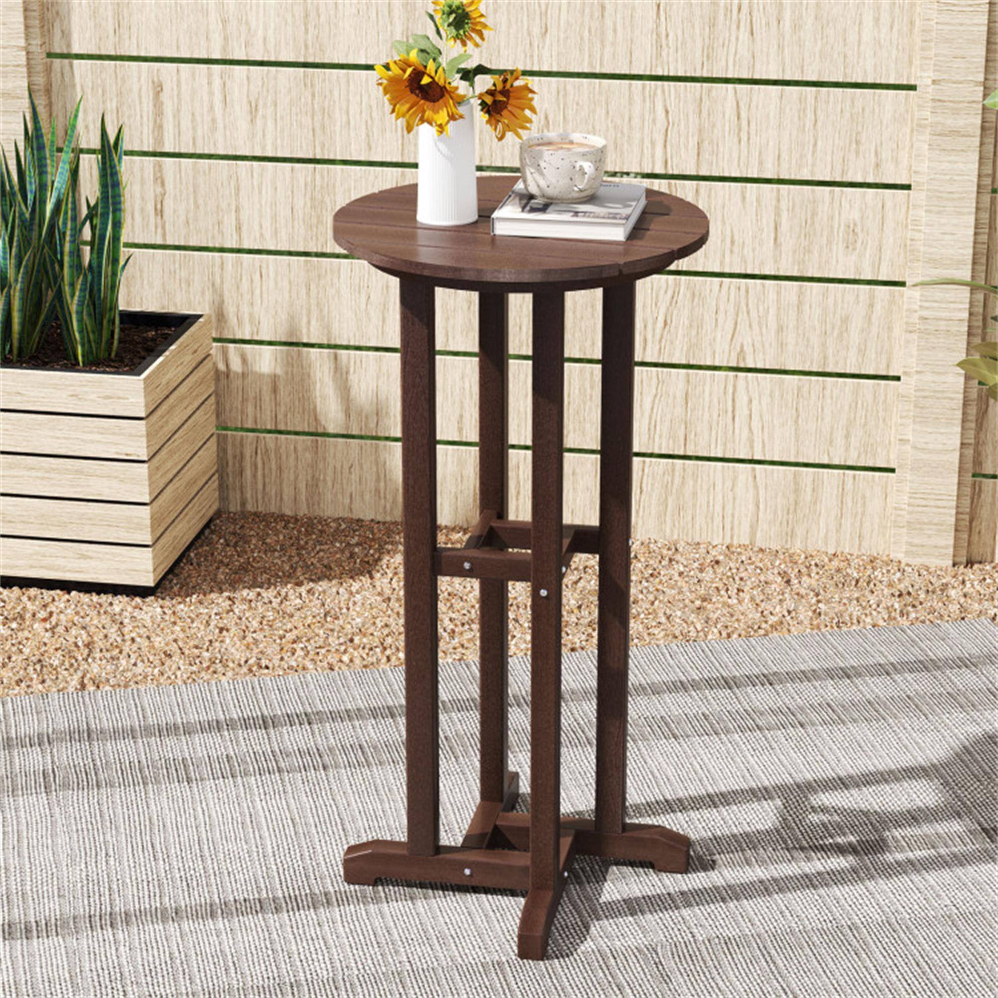 Alt View 4. Boyel Living - Brown 21.5 Inch Round Bar Table HDPE for Outdoor Patio Use - Brown.