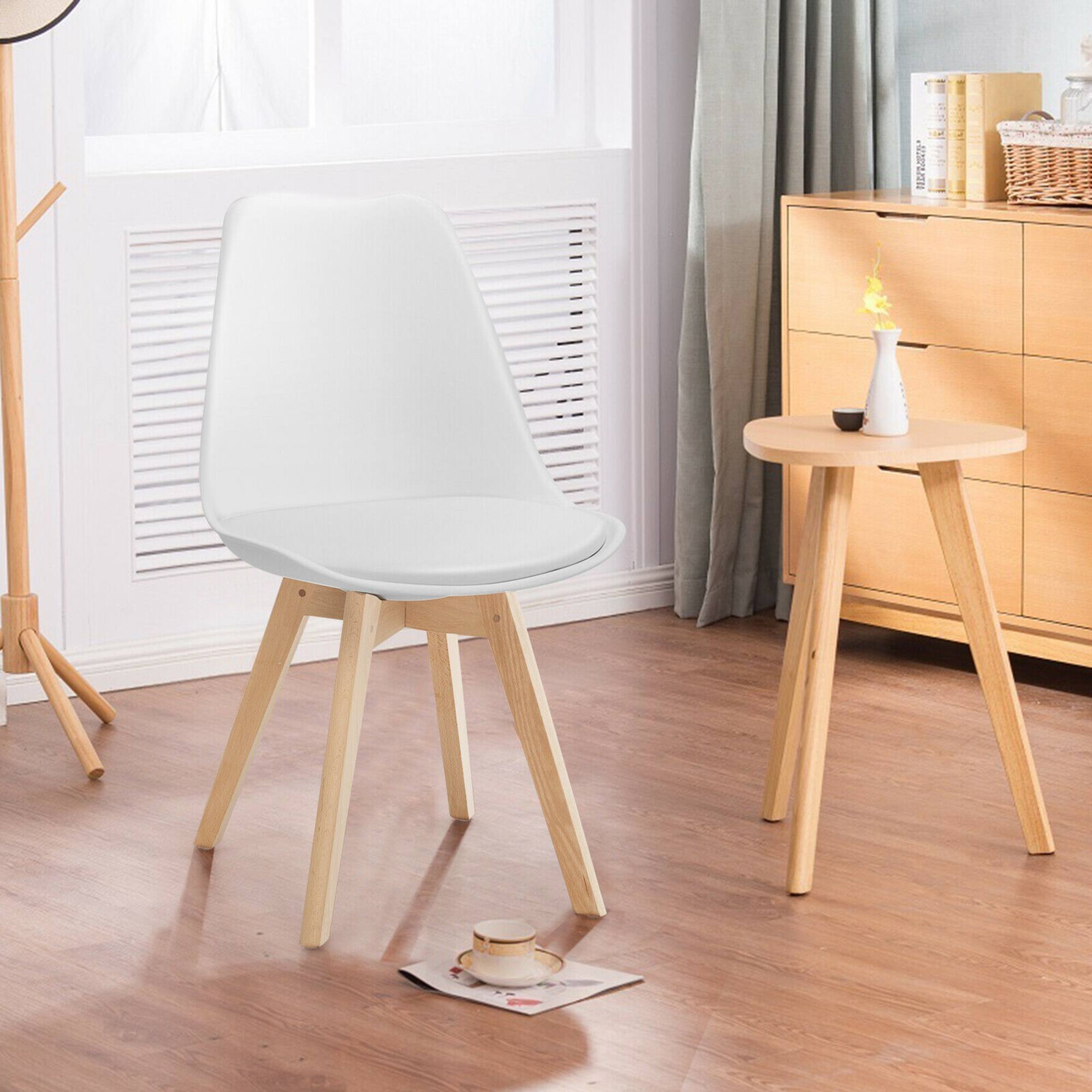 Alt View 3. Gymax - Gymax Set of 4 Mid Century Dining Chairs Modern DSW Armless Side Chair Wood Legs White - White.