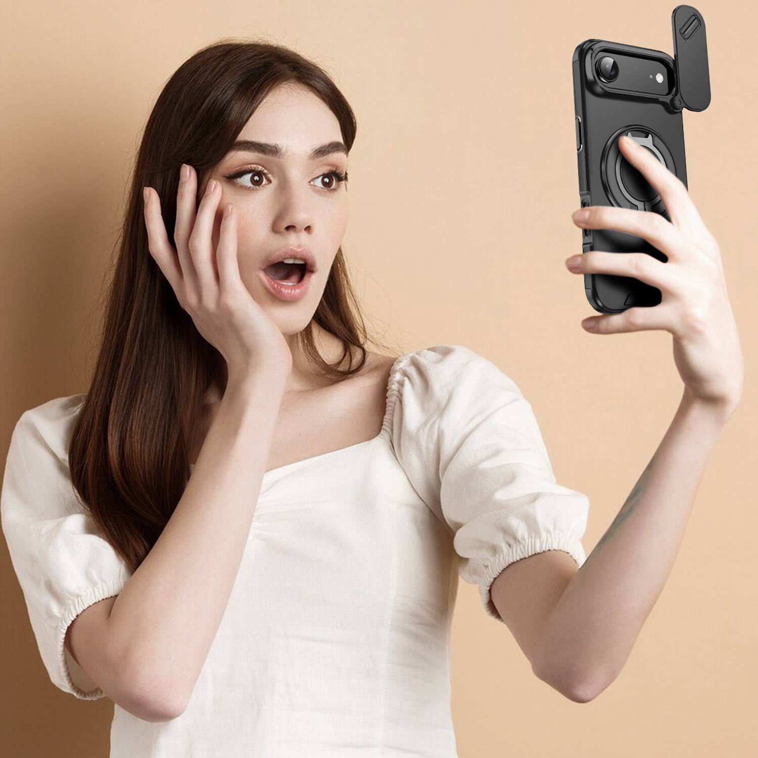 Alt View 4. Dteck - Magnetic Ring Stand Case for iPhone Air (2025) with Lens Protection Hard Back Cover - Black.