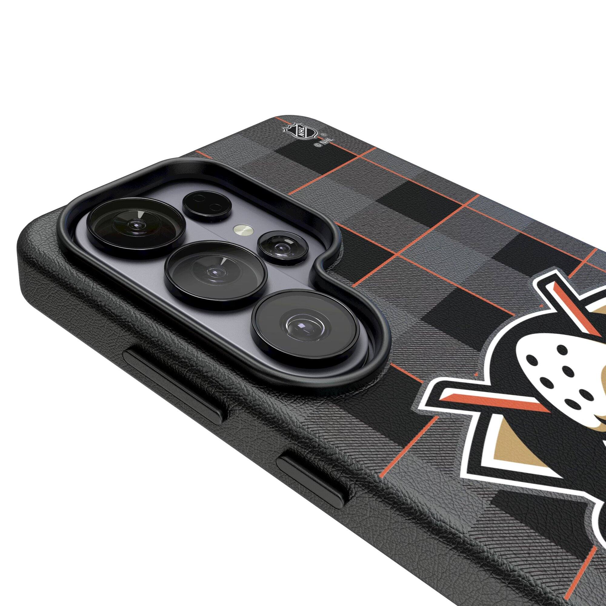 Alt View 2. Keyscaper - Anaheim Ducks Plaid Galaxy Magnetic Bump Case - S26 - Black.