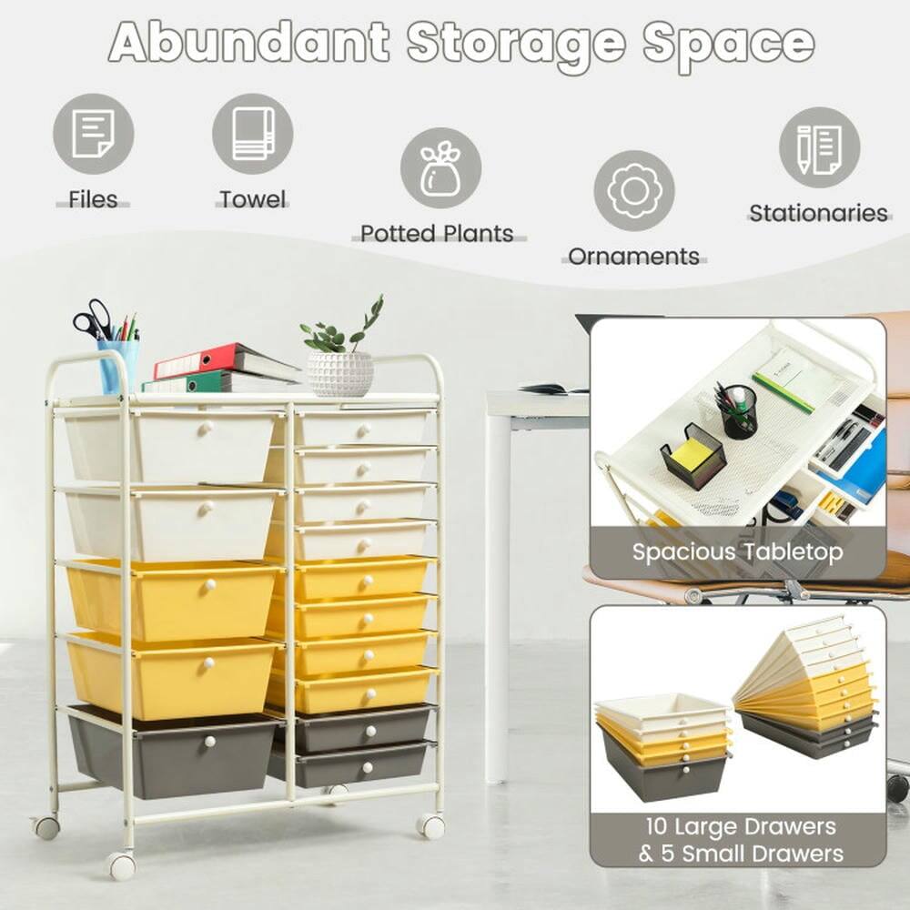 Abundant Storage Space  
- Files  
- Towel  
- Potted Plants  
- Stationaries  
- Ornaments  

Spacious Tabletop  

10 Large Drawers & 5 Small Drawers