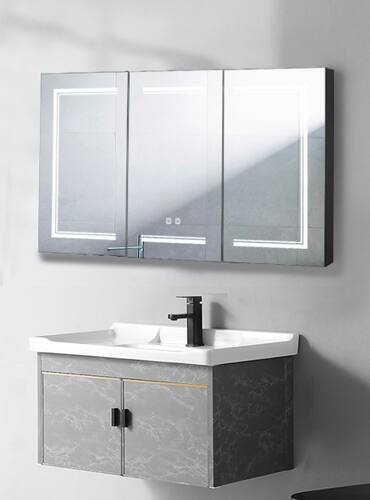 Alt View 7. Winado - 48" x 28" Wall-mounted Bathroom Makeup Cabinet with 3 Color LED Lighted Mirror & Charging Station Anti-Fog Touch Sensor - Black.