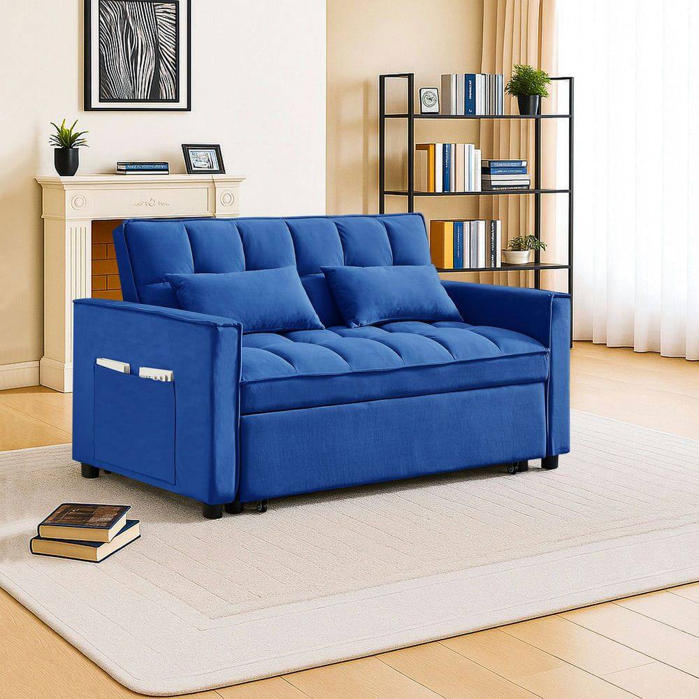 Alt View 5. Resenkos - 54 Inch Adjustable Sofa Bed with Adjustable Backrest, Dual Armrests and Side Storage Pocket for Living Room - Dark Blue.