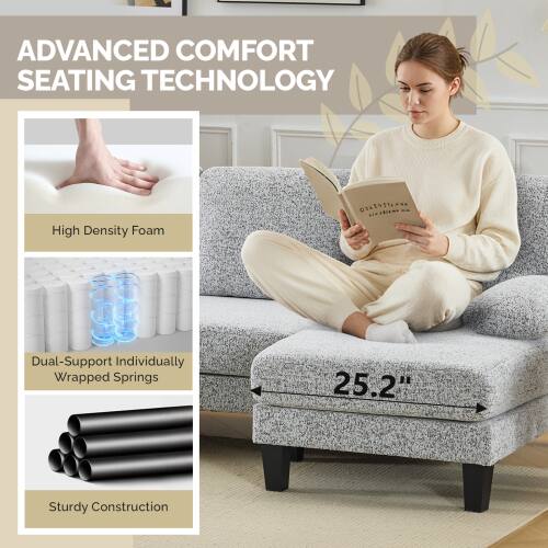 ADVANCED COMFORT SEATING TECHNOLOGY

- High Density Foam
- Dual-Support Individually Wrapped Springs
- Sturdy Construction

25.2"