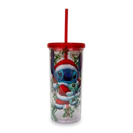 Disney - Lilo & Stitch Santa Outfit Carnival Cup With Lid And Straw | Holds 20 Ounces - Red
