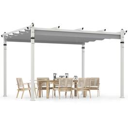 Gymax - 12' x 10' Outdoor Pergola w/ Retractable Canopy Aluminum Frame Anchors Patio Grey - Grey, White