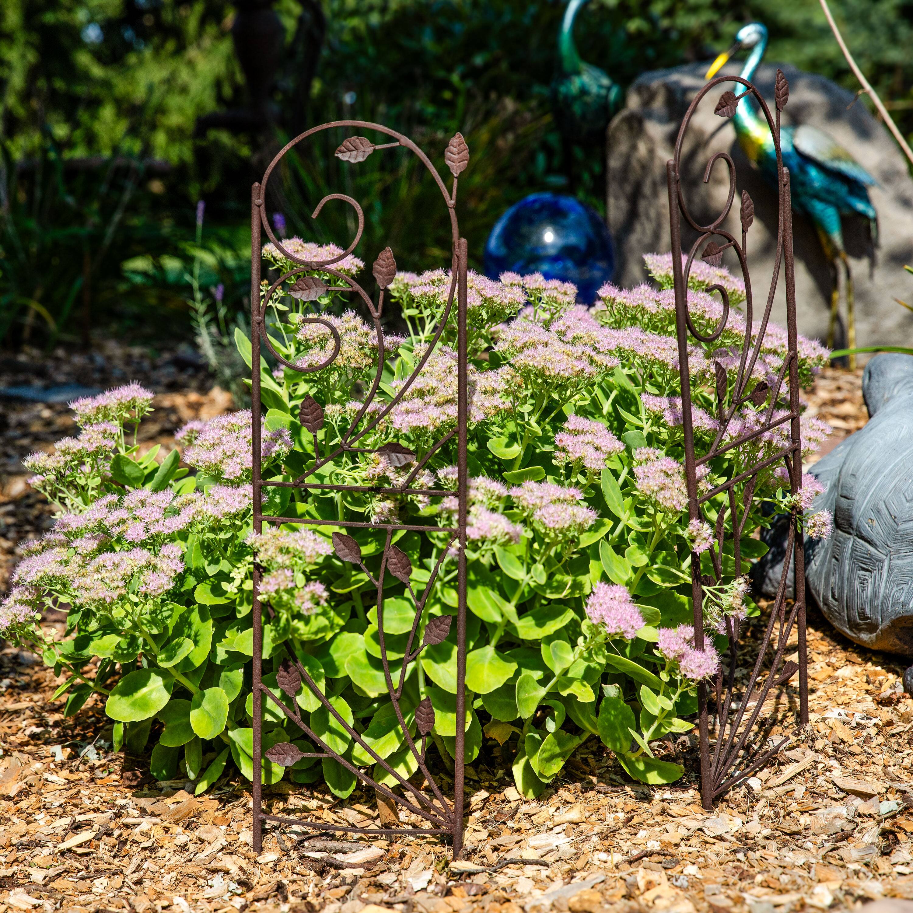 Alt View 5. Sunnydaze - 32 in Steel Wire Swirl Leaf Garden Plant Trellis - Set of 2 - Brown.