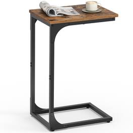 Songmics Home - C-Shaped End Table, Small Side Table for Couch, Sofa Table with Metal Frame for Living Room, Bedroom, Bedside - Rustic Brown and Black