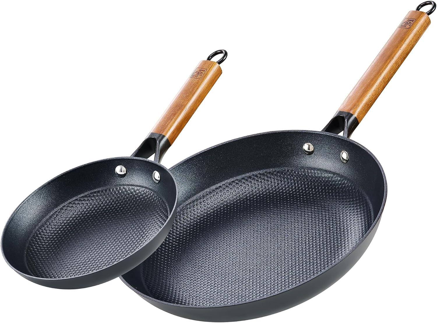 Front. D&M - D&M Cast Iron Non-Stick 2 pcs Fry Pan Set, 8 Inch+12 Inch - black.