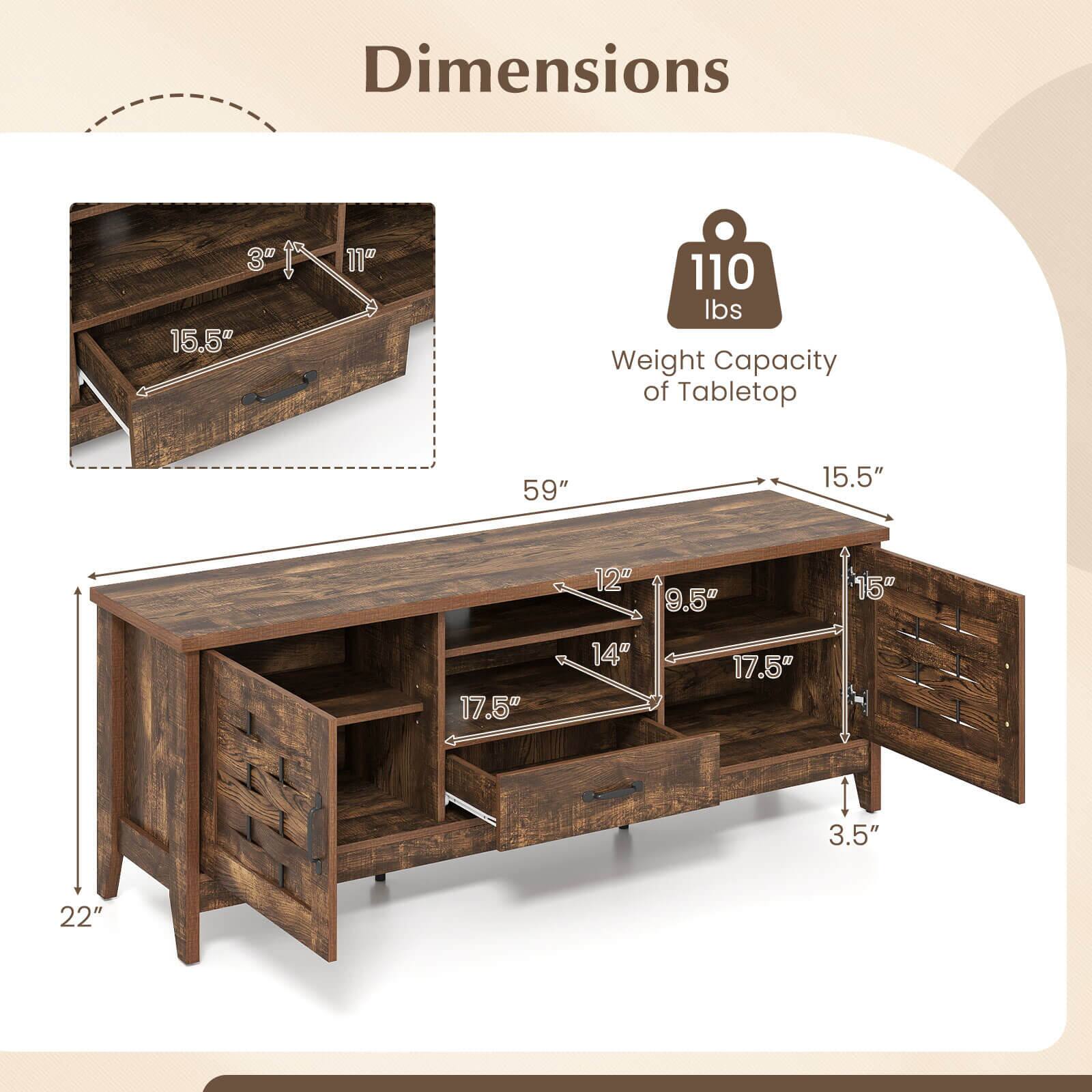 Dimensions

- 3" x 11"
- 15.5"
- 59"
- 15.5"
- 12"
- 9.5"
- 15"
- 17.5"
- 14"
- 17.5"
- 3.5"
- 22"

Weight Capacity of Tabletop: 110 lbs
