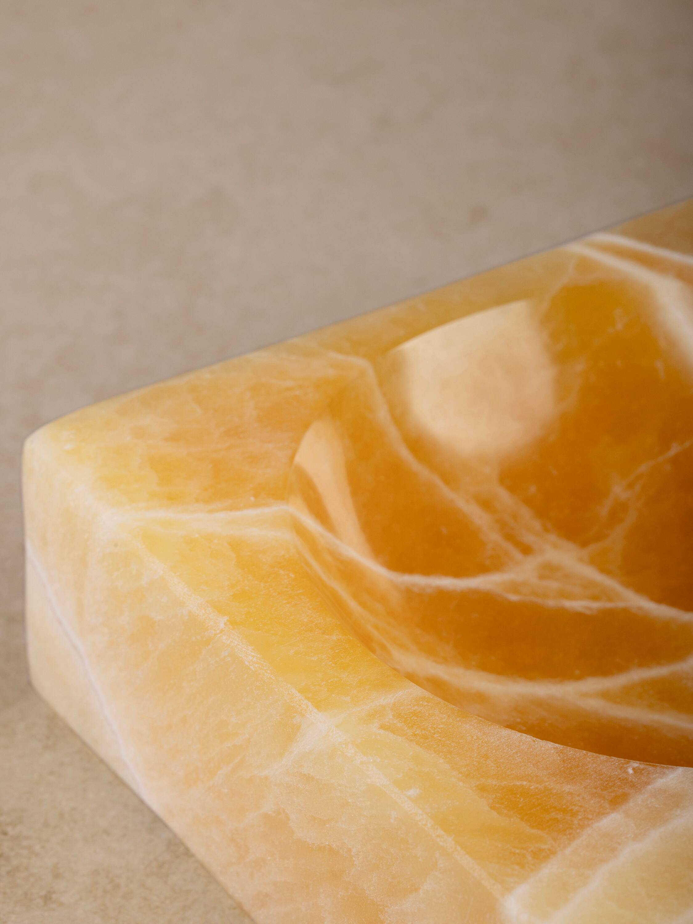 Left. GAURI KOHLI - Marigold Onyx Bowl - Small - Shades of orange with streaks of white.