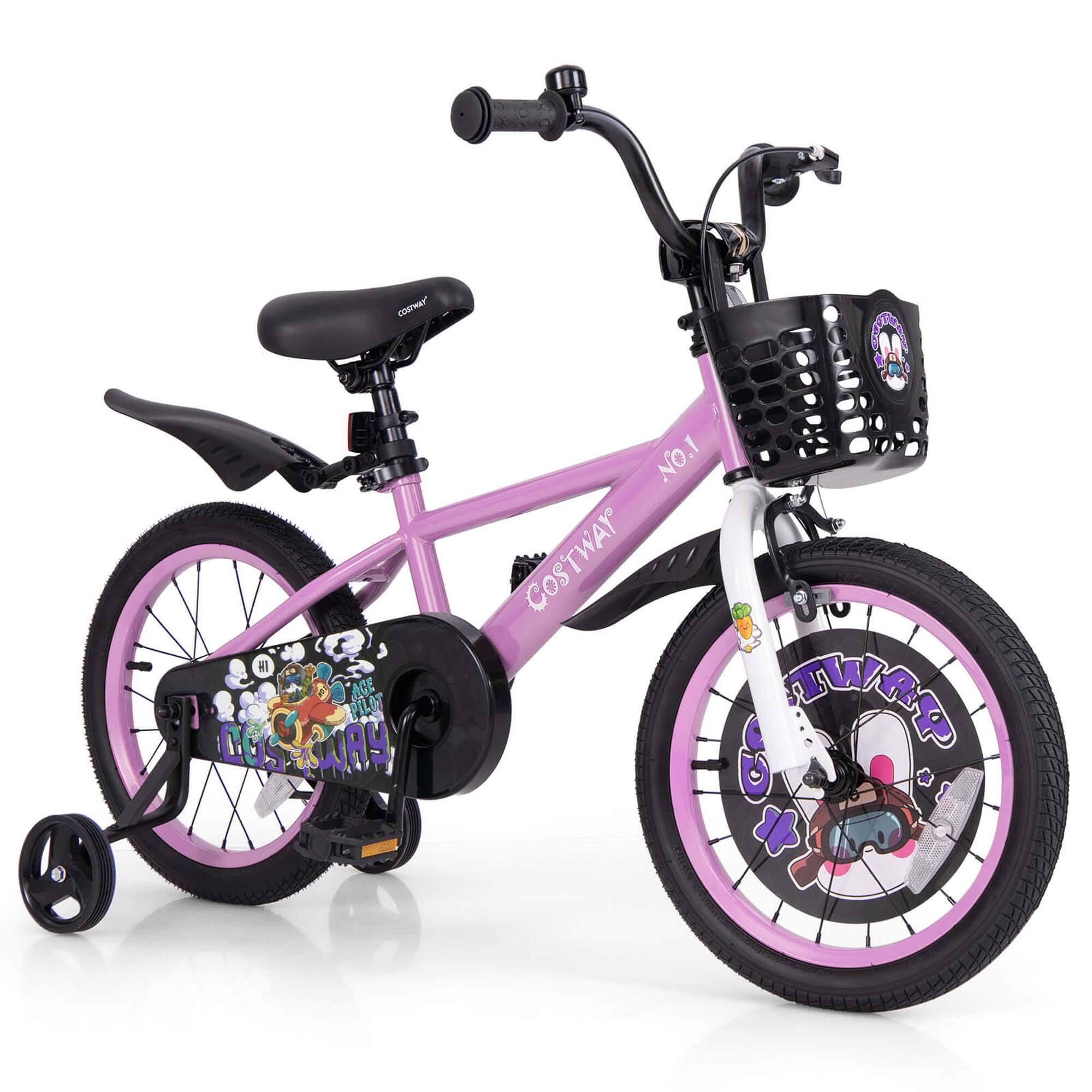 Costway - 16" Kid's Bike for 4-7 with Height-Adjustable Handlebar & Saddle Handbrake - Purple