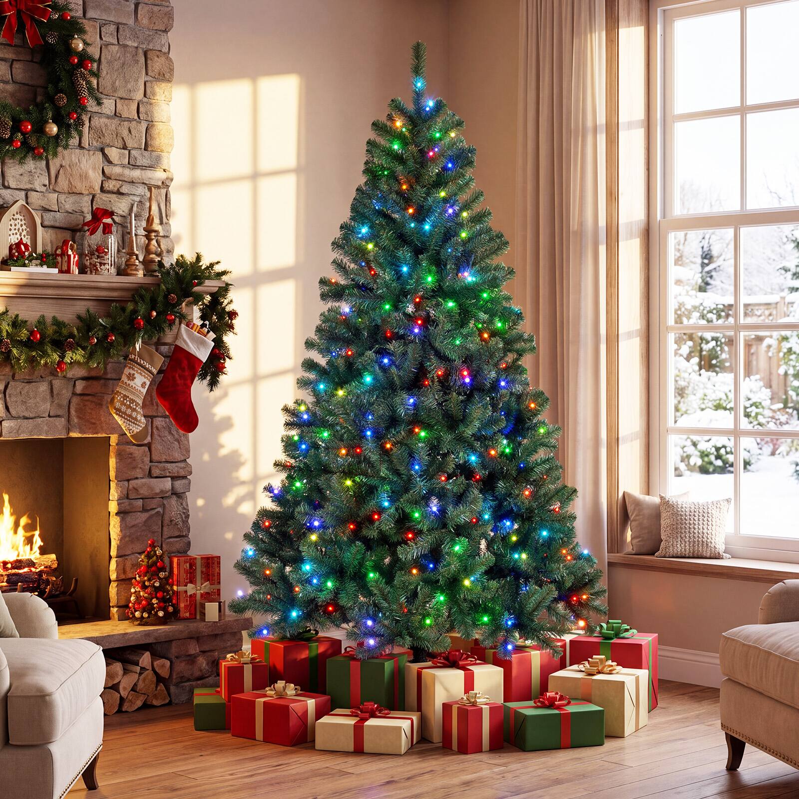 Alt View 1. Gymax - Gymax 6 ft Smart Pencil Christmas Tree w/ Remote & APP 300 Pre-Lit RGB LED Lights Green - Green.