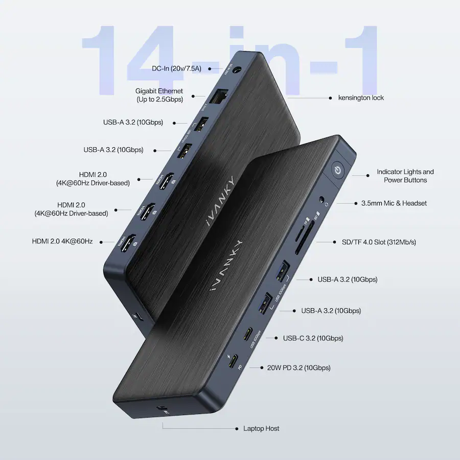 Ivanky iVANKY FusionDock 14 in 1 Docking Station with 180W Power Adapter ...