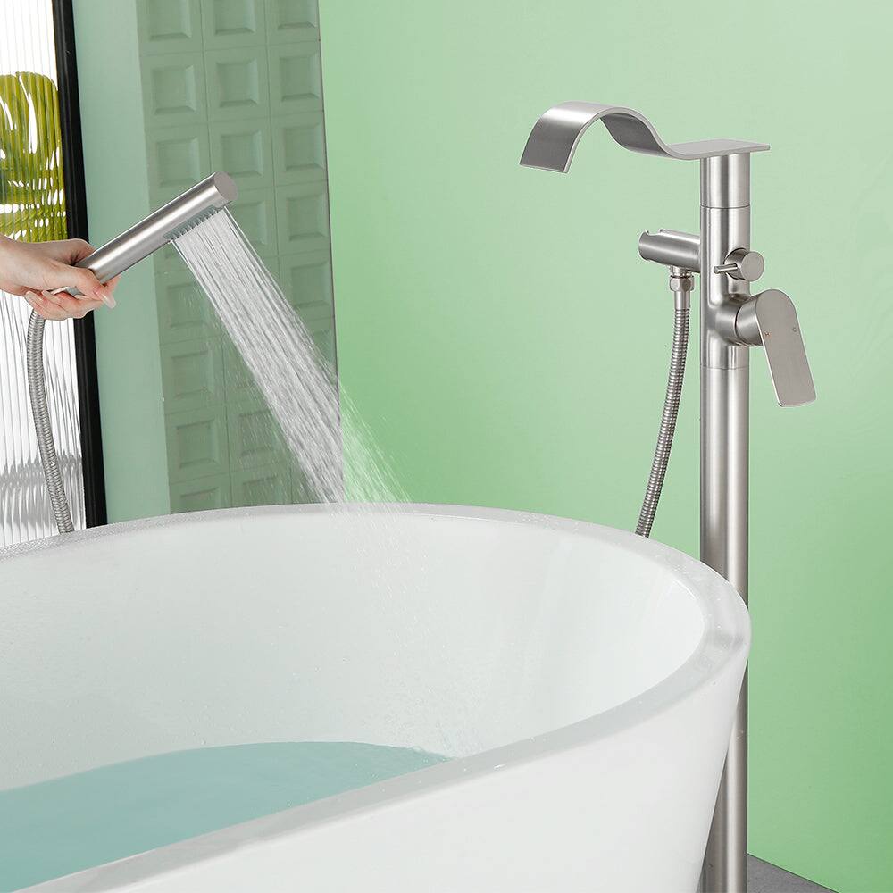 Alt View 3. Boyel Living - Brushed Bathtub Faucet Dual Function 360 Degrees Rotatable 1.5m SUS304 Hose Independent Handles - Brushed Nickel.