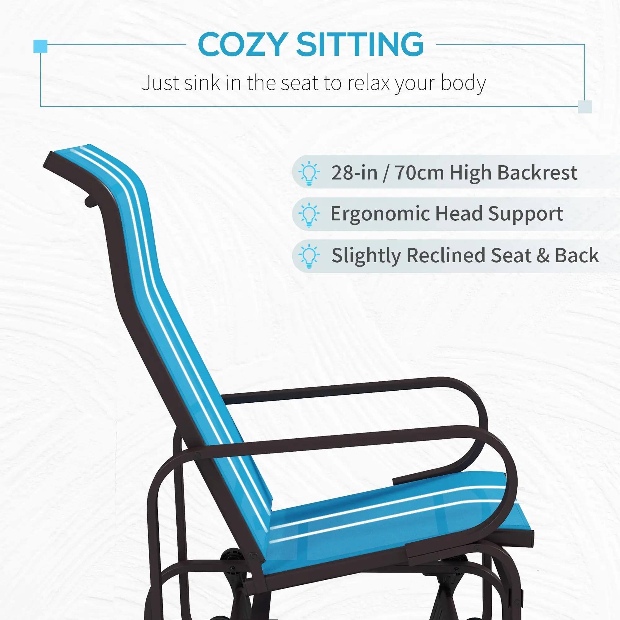 COZY SITTING  
Just sink in the seat to relax your body  

- 28-in / 70cm High Backrest  
- Ergonomic Head Support  
- Slightly Reclined Seat & Back