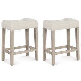 Gymax - 24'' Bar Stools Set of 2 w/ Footrest Rubber Wood Frame for Kitchen Island - Gray