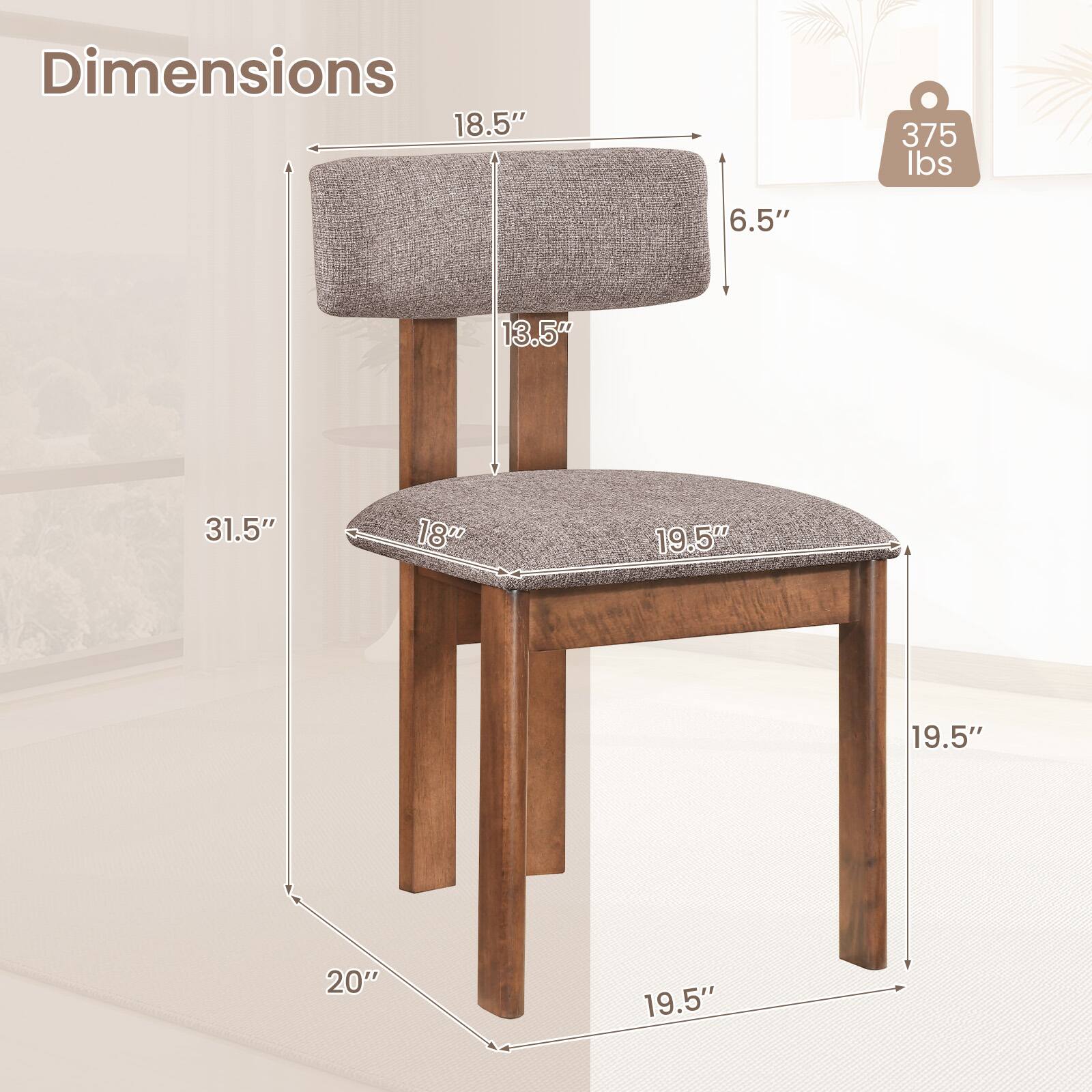 Dimensions: 18.5" x 6.5" x 13.5" x 31.5" x 18" x 19.5" x 19.5" x 20"  
Weight Capacity: 375 lbs