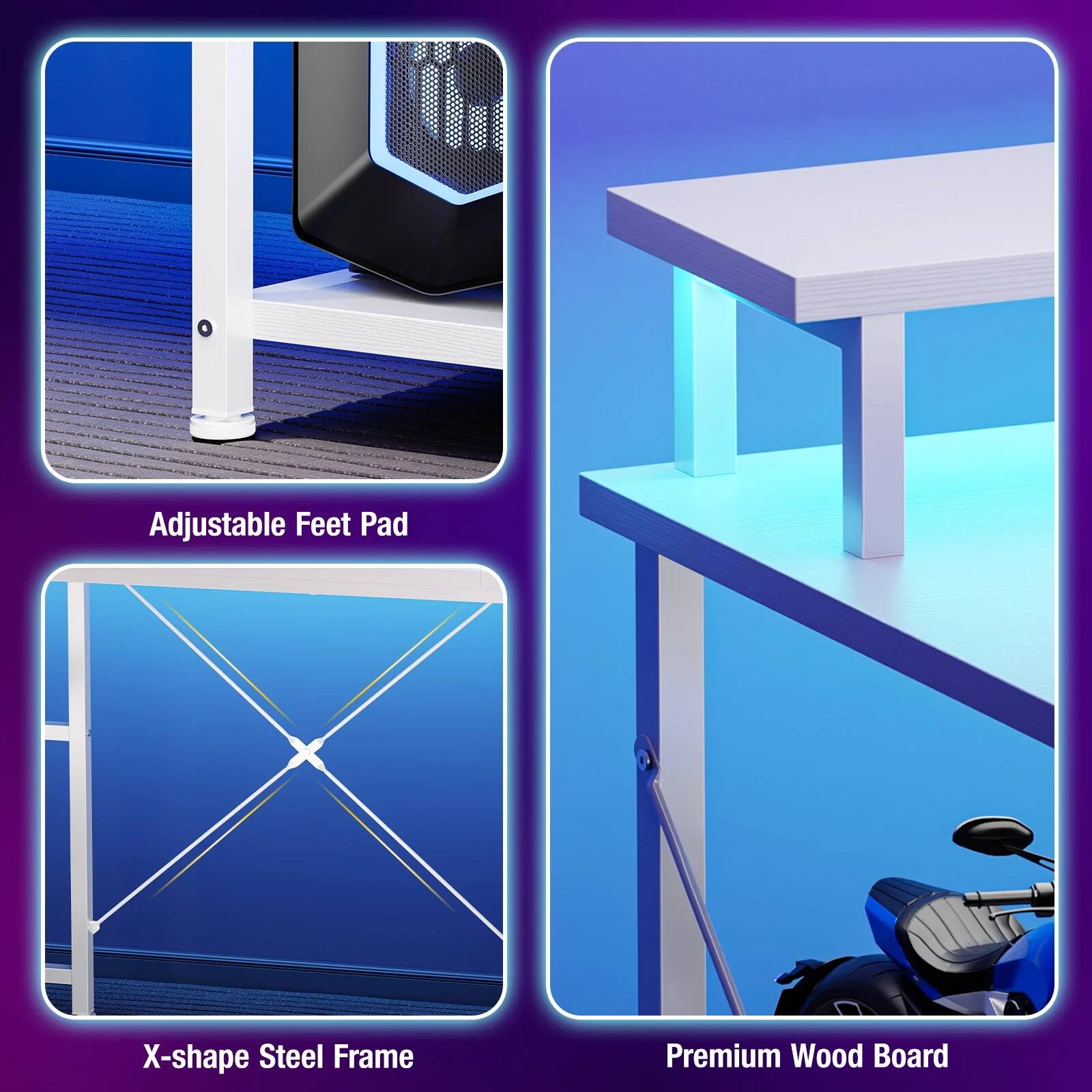 Adjustable Feet Pad  
X-shape Steel Frame  
Premium Wood Board