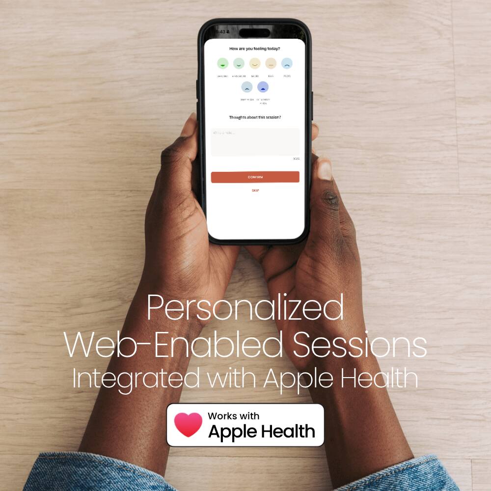How are you feeling today?

Thoughts about this session?

Personalized Web-Enabled Sessions Integrated with Apple Health

Works with Apple Health