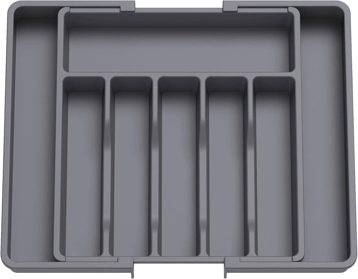 Front. RTMB - Expandable Silverware Tray, BPA-Free Plastic, Dark Gray, Large Size - Dark Gray.