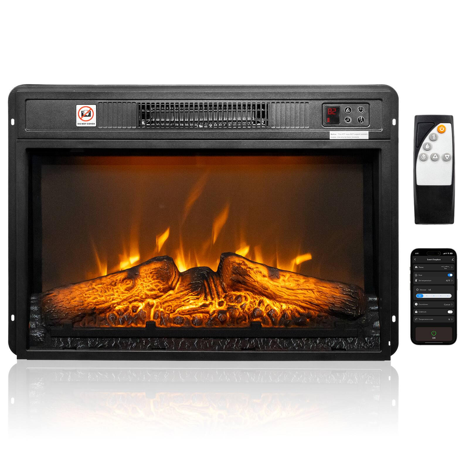 Alt View 1. Winado - 26" WiFi Smart Electric Fireplace Insert, 1400W Wall Recessed Fireplace Heater with 7 Flame Settings, Remote Control - Black.