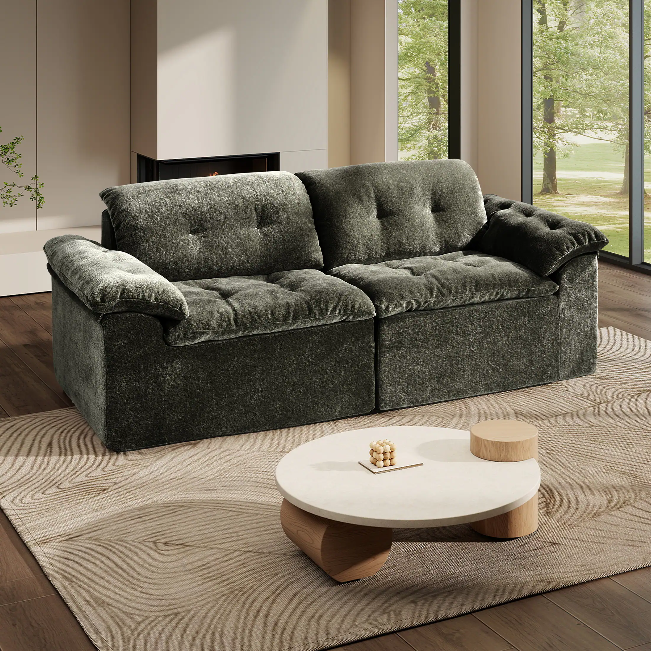Angle. Anysun - Anysun 78" Modular Cloud Design Boneless Cushioned Chenille Fabric Loveseat Sofa with Memory Foam - Emerald.
