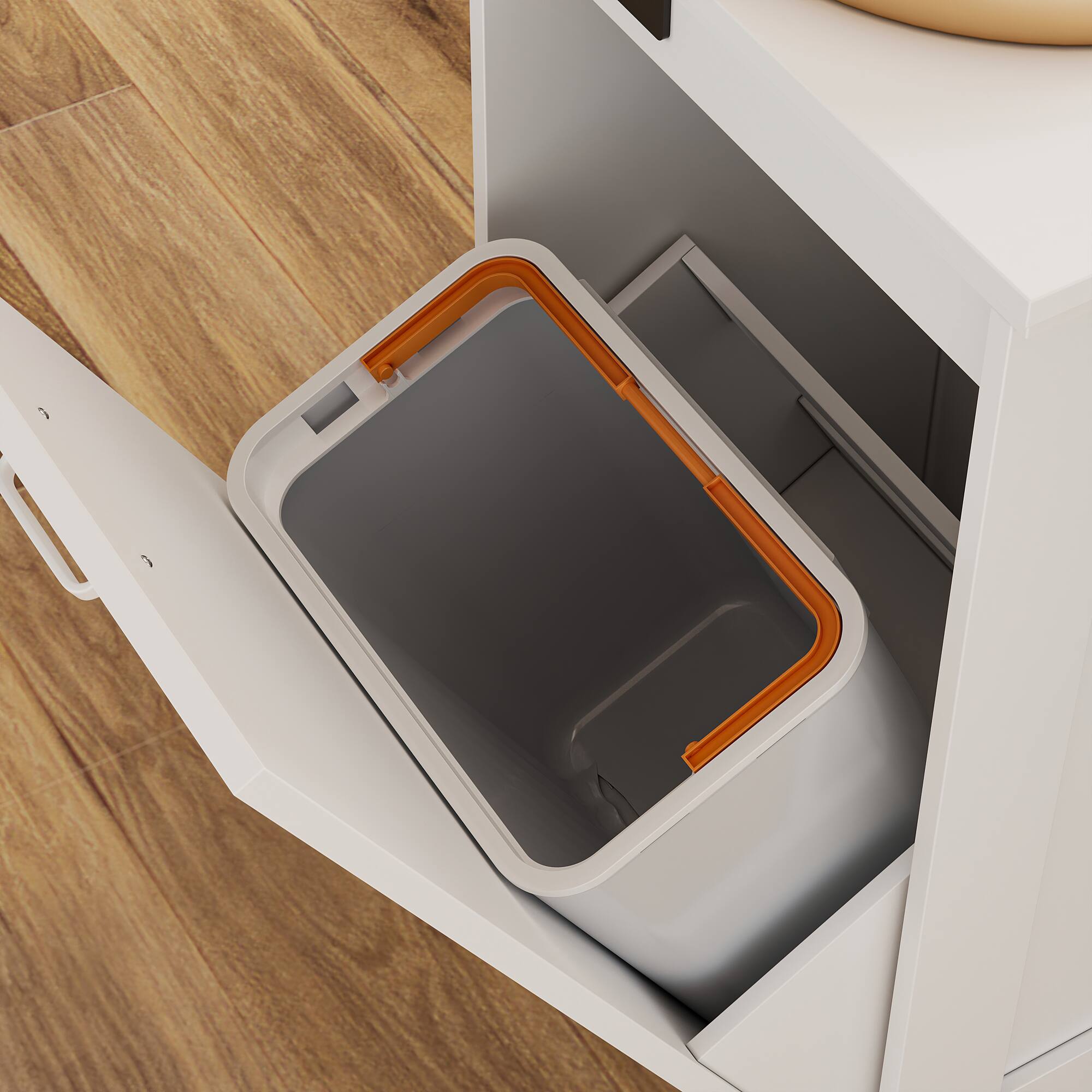 Alt View 6. Famapy - 10 Gallon Tilt-Out Kitchen Trash Cabinet with Ozone Odor Control, Hidden Garbage Bin Storage, Wooden Deodorizing Cabinet - White.