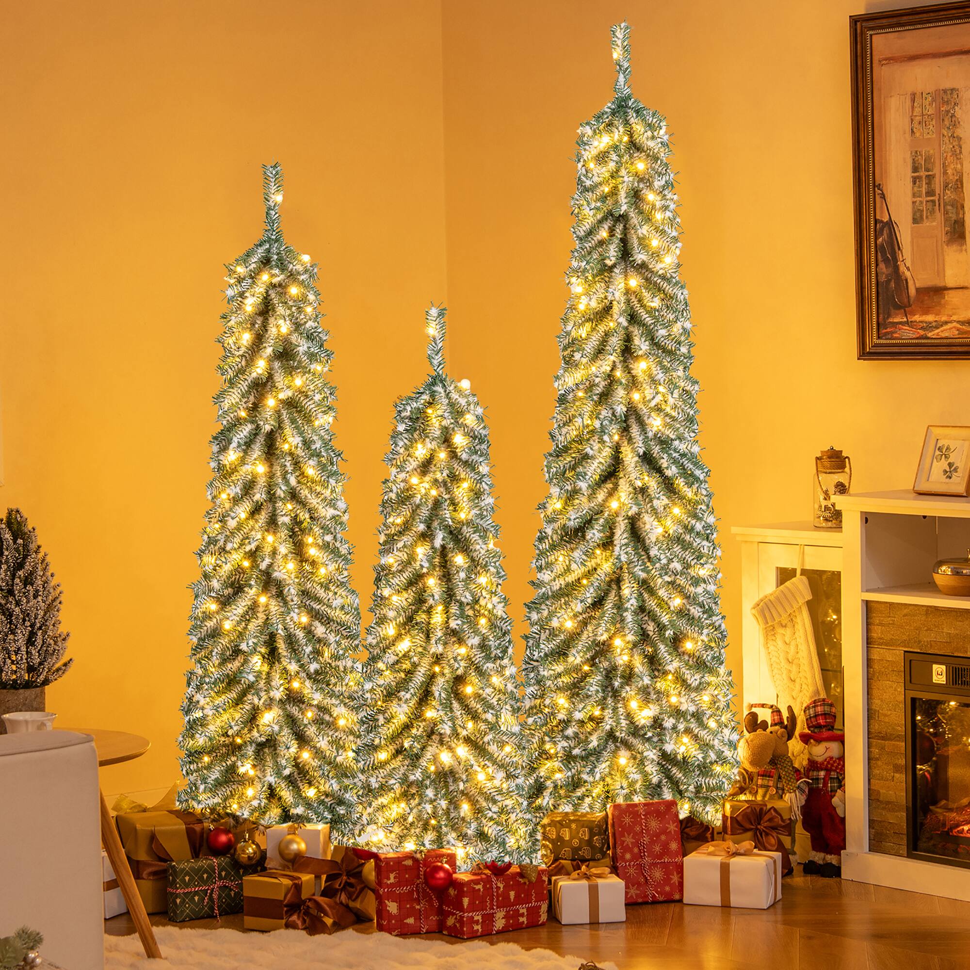 Alt View 3. Gymax - Gymax 4 FT 5' 6' Artificial Christmas Tree Set of 3 w/ Realistic Accumulated Snow - Green, Black.