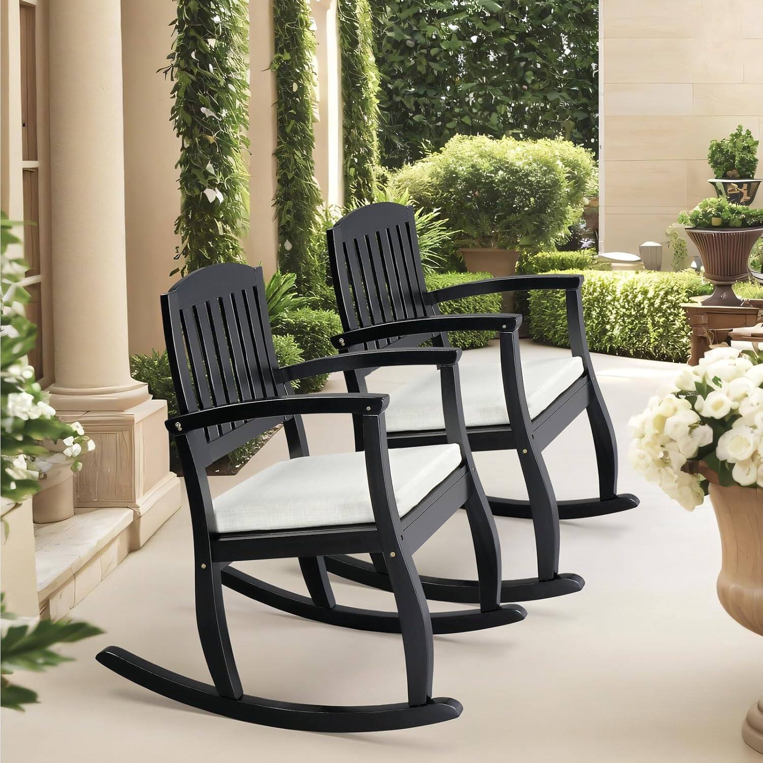 Alt View 5. Winado - Wooden Rocking Chair with Cushion, Comfortable Backrest Rocker Supports Up to 450LBS for Outdoor Indoor Porch Balcony - Black.