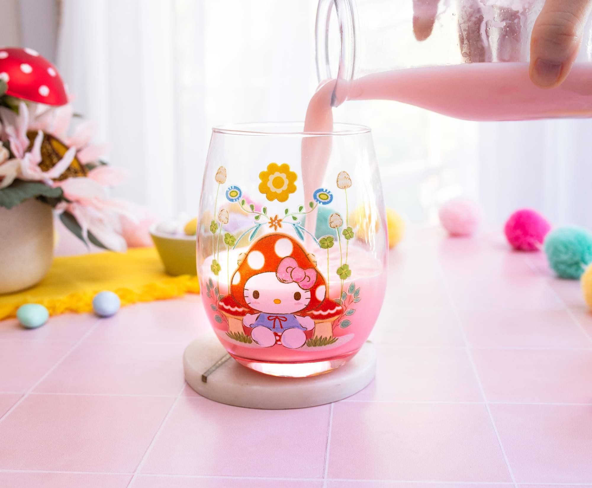 Alt View 5. Silver Buffalo - Sanrio Hello Kitty Mushroom Art Stemless Wine Glass | Holds 20 Ounces - Clear.