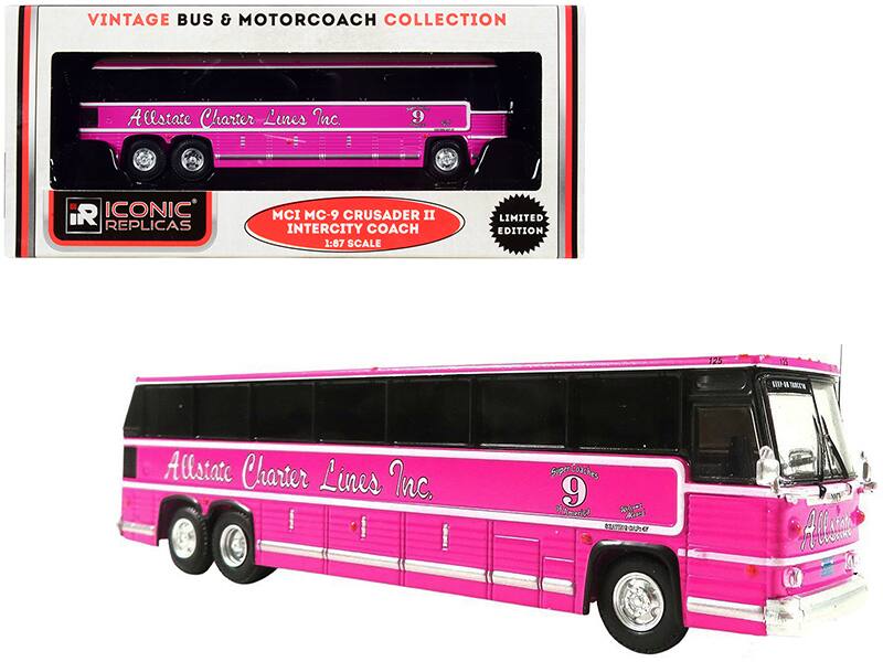 VINTAGE BUS & MOTORCOACH COLLECTION  
Allstate Charter Lines Inc.  
9  

ICONIC REPLICAS  
MCI MC-9 CRUSADER II INTERCITY COACH  
1:87 SCALE  
LIMITED EDITION  

Allstate Charter Lines Inc.  
9
