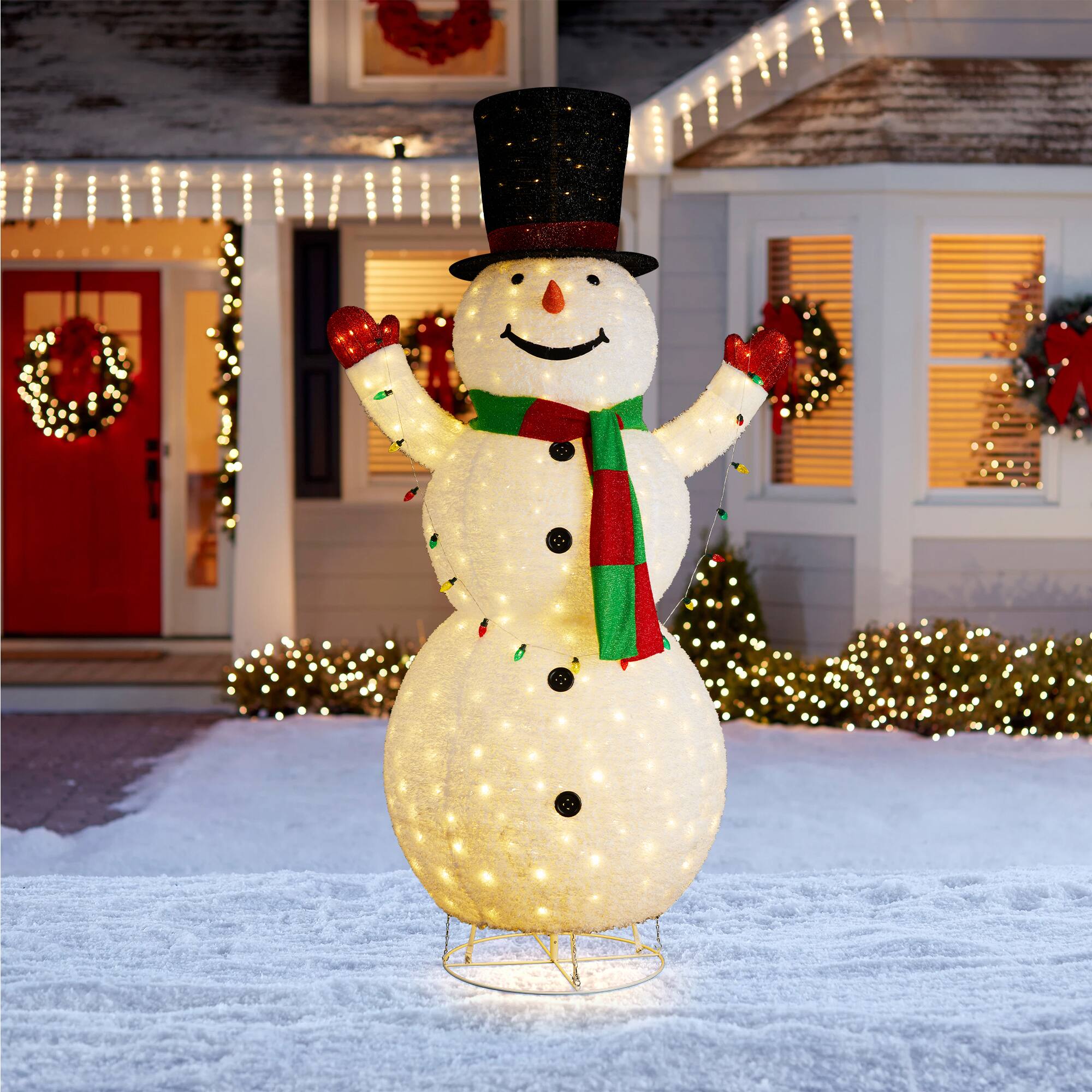 Front. Glitzhome - 94.5"H Lighted 3D Foldable Fabric Snowman Outdoor Decor with 430 LED Lights - Multi-Colored.