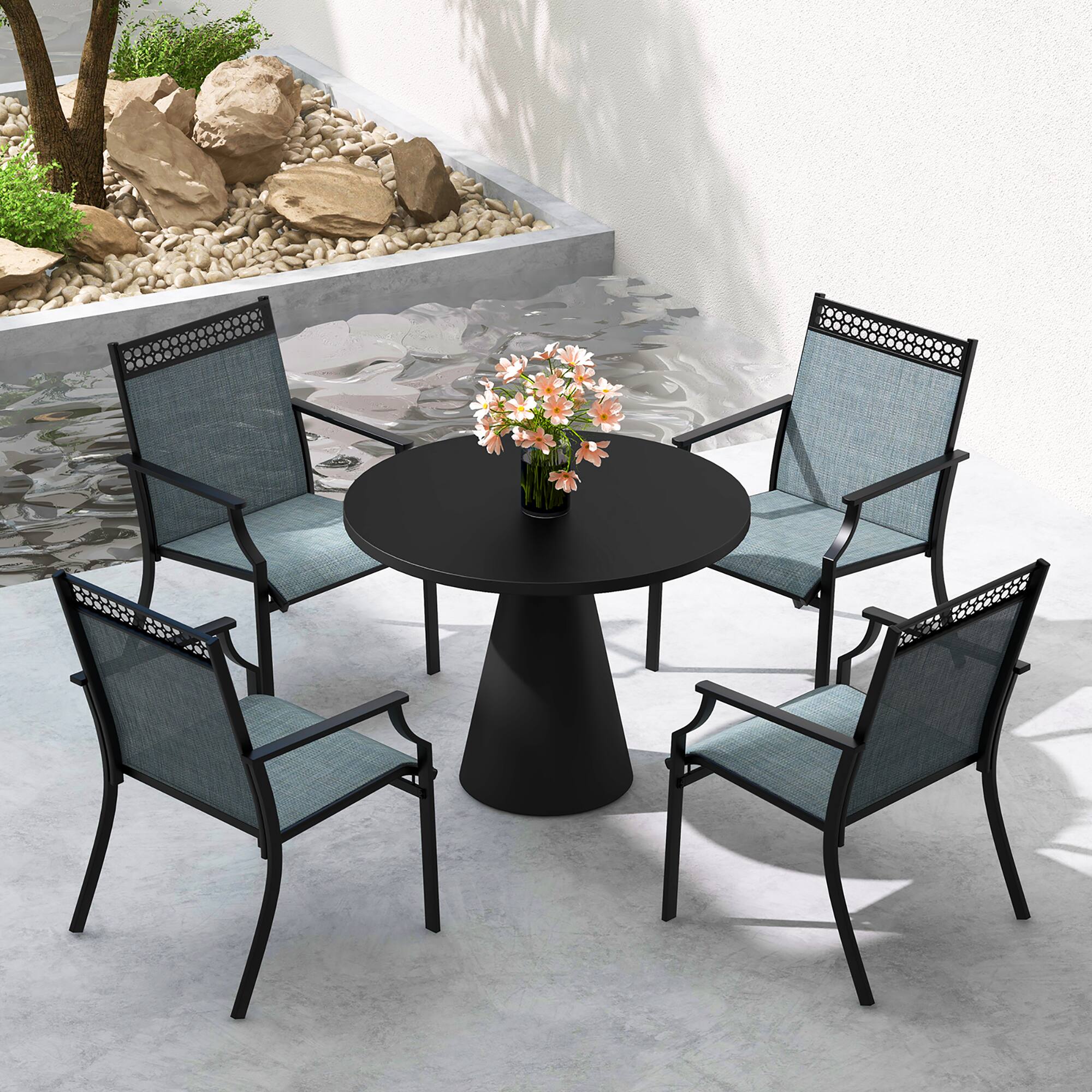 Alt View 1. Gymax - Gymax Patio Dining Chairs Set of 4 All Weather Outdoor Chairs w/ High Back & Armrests Blue - Blue, Black.