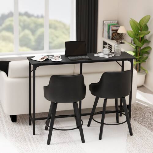 Alt View 3. Winado - 43"-71" Wooden Top Bar Long Counter Height Pub Table with Robust Metal Frame and Easy-Clean Surface Scratch for Bar - Black-55"x39"x15".