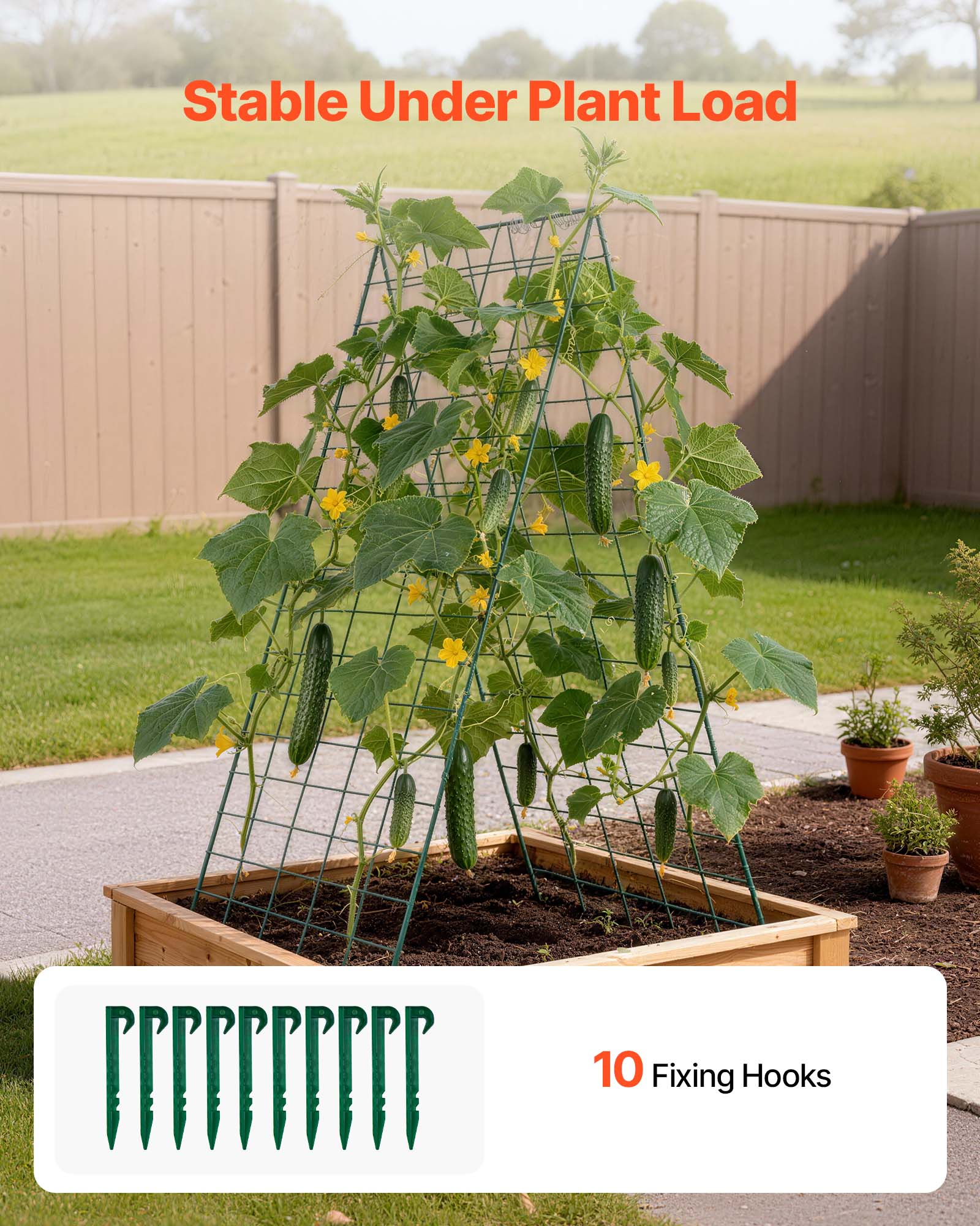 Stable Under Plant Load  
10 Fixing Hooks