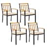 Costway - Patio Dining Chairs Set of 4 Metal Outdoor Chairs with Removable Padded Cushions - Black + Natural