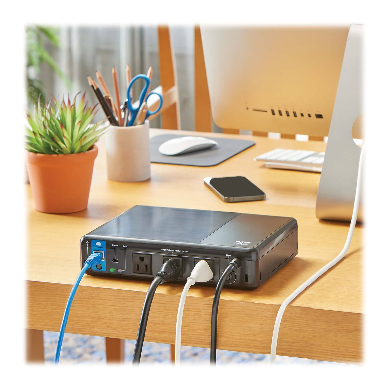 Back. Tripp Lite - Tripp Lite By Eaton 210-watt Standby Cloud-connected Desktop Ups With Remote Monitoring, 3 Outlets, 5-ft. Cord - Black.
