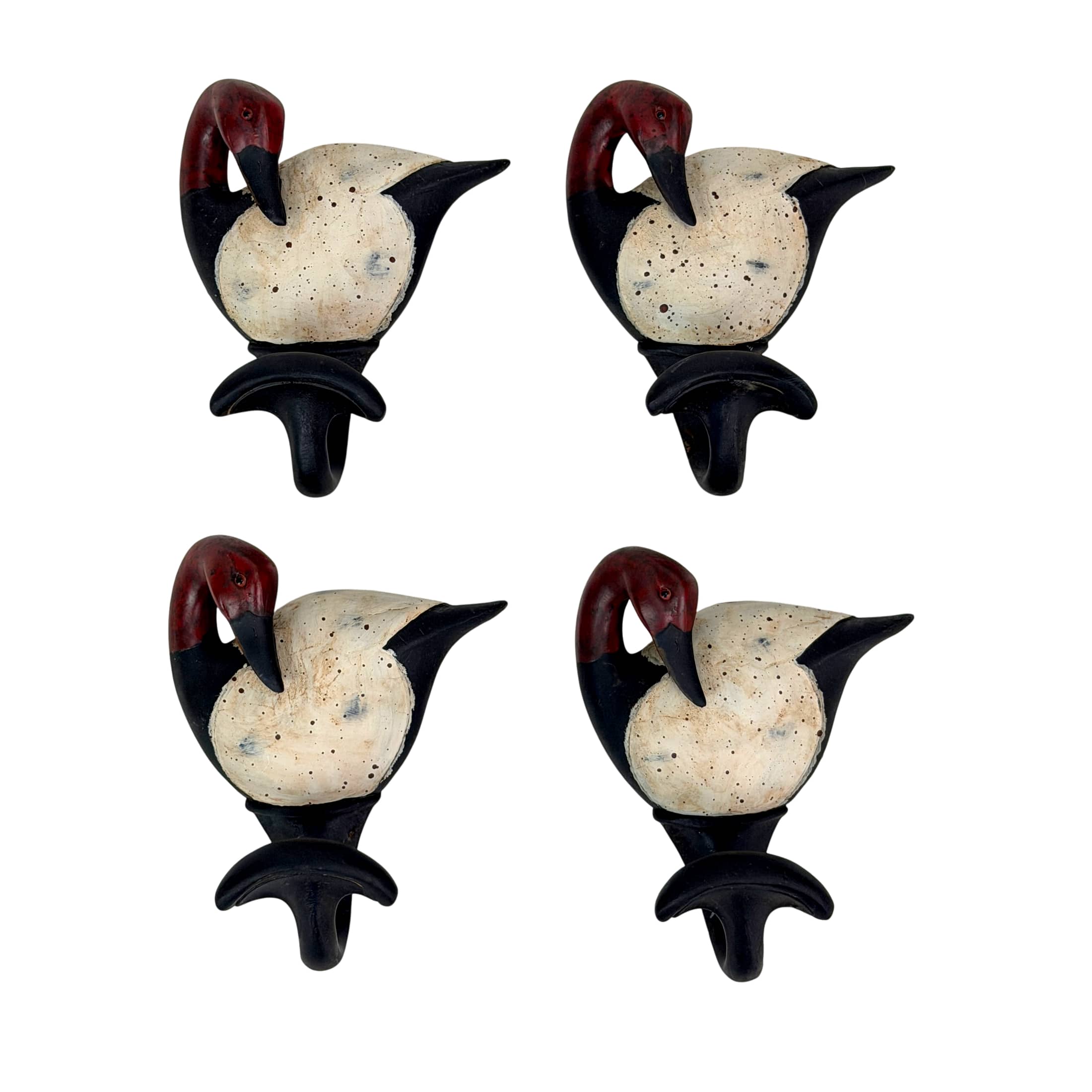 Fancy That - Set of 4 Duck Wall Hooks Hand Painted Resin Rustic 5.5 Inch Decorative - Brown