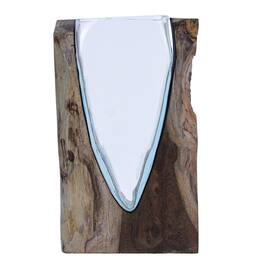 Things2Die4 - 14 Inch Wood Stand Blown Glass Vase Rustic Flower Centerpiece Home Decor - Natural