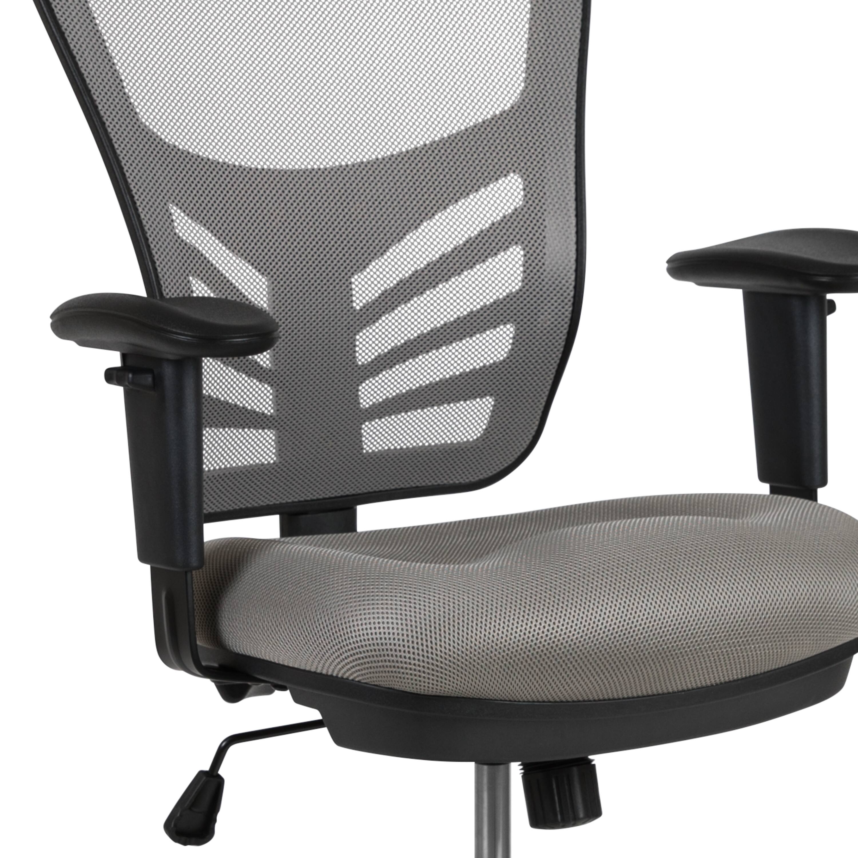 Alt View 10. Emma + Oliver - Mid-Back Mesh Adjustable Ergonomic Drafting Chair, Task Chair - Light Gray Mesh/Black Frame.