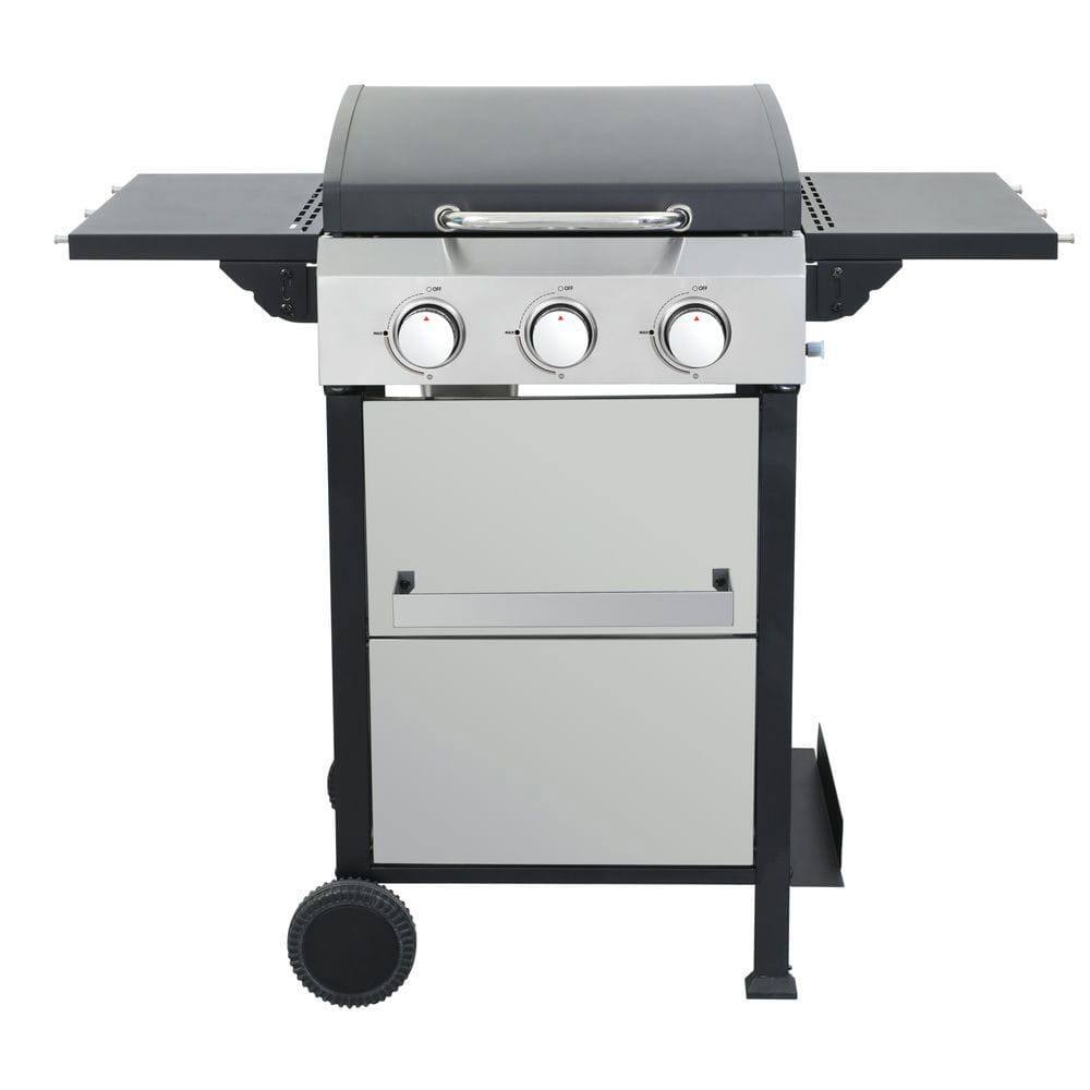 Back. Resenkos - 3-Burner Propane Gas BBQ Grill, SS Plancha, 36900BTU Output With Wire Enamel Cooking Grids For Outdoor Barbecue.