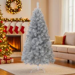 BreeBe - Decorative Prelit Christmas Tree – 5ft to 7ft for Parties and Holidays - Silver