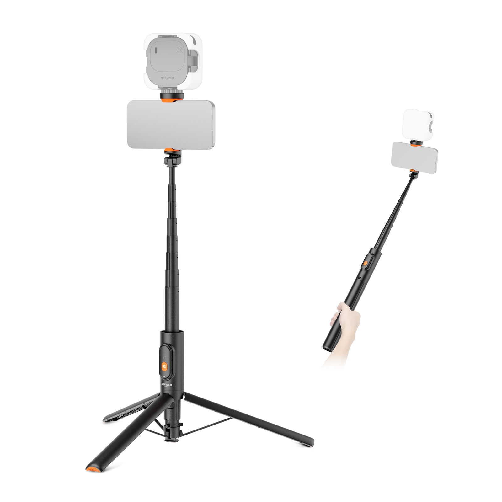 Front. Neewer - 57.9" Selfie Stick & Tripod, Metal Phone Stand with Remote, Compatible with iPhone, Samsung, Android Phones.