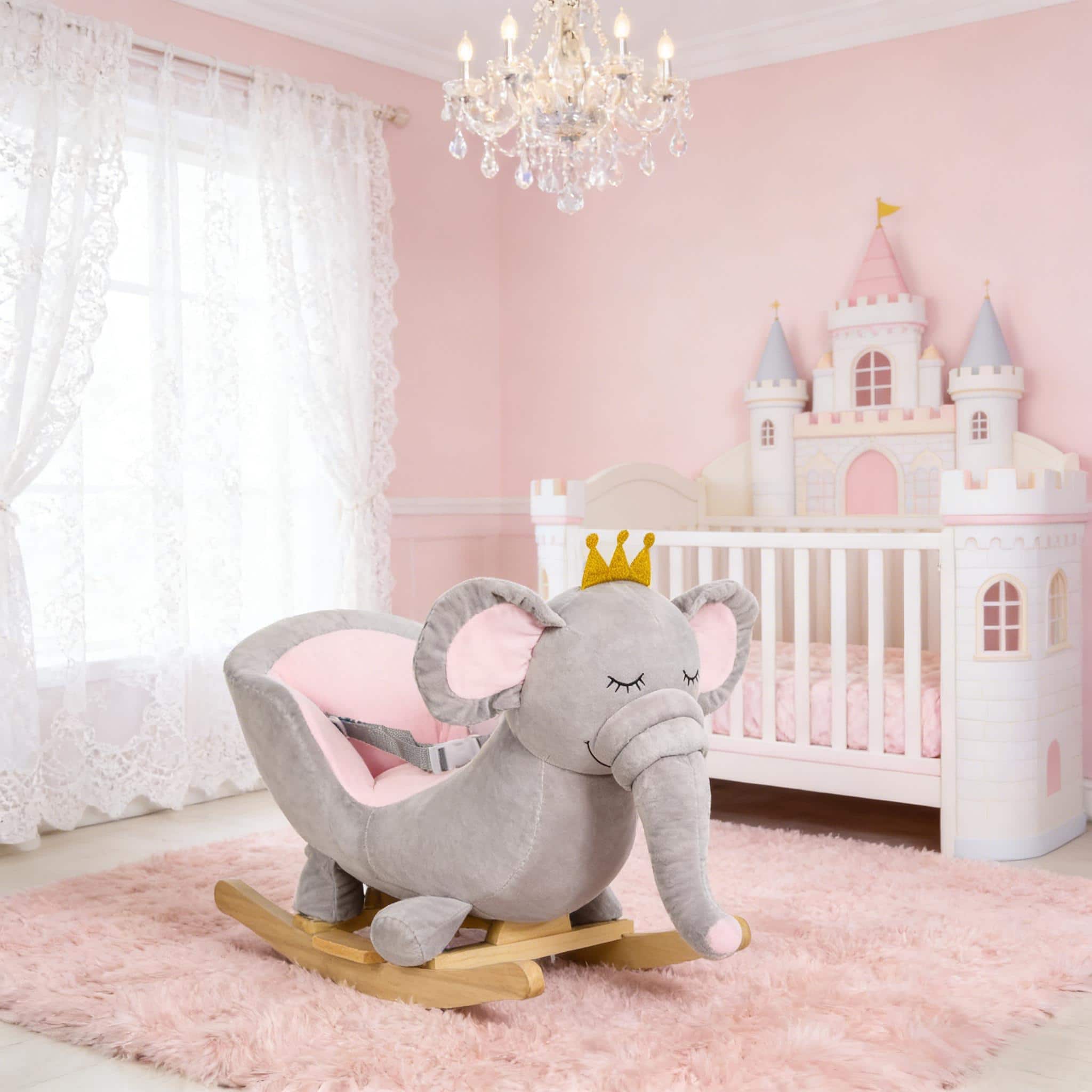 Siljoy - Elephant Rocking Chair, Plush Toddler Rocker with Sound, 110 lb Capacity, Ages 18‑36 Months - Silver grey