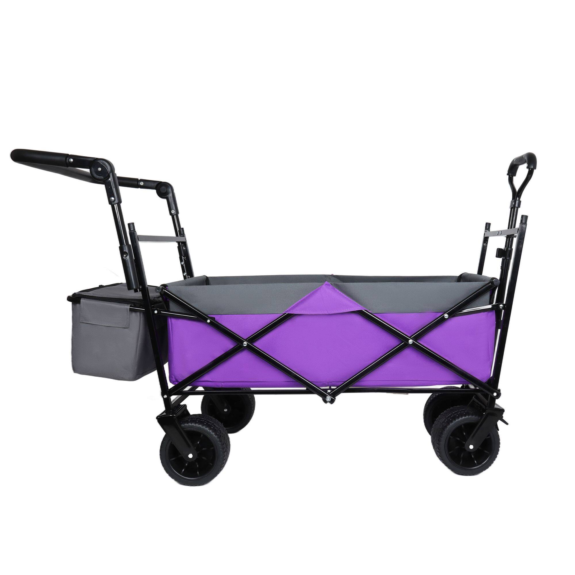 Alt View 4. Loheer - Loheer Collapsible Wagon with Canopy Push Handle Heavy Duty Folding Cart All Terrain Wheels Purple.