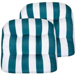 Sweet Home Collection - Havana Stripe Patio Cushions Indoor/Outdoor Tufted 19" x 19", 2-Pack - Peacock/White